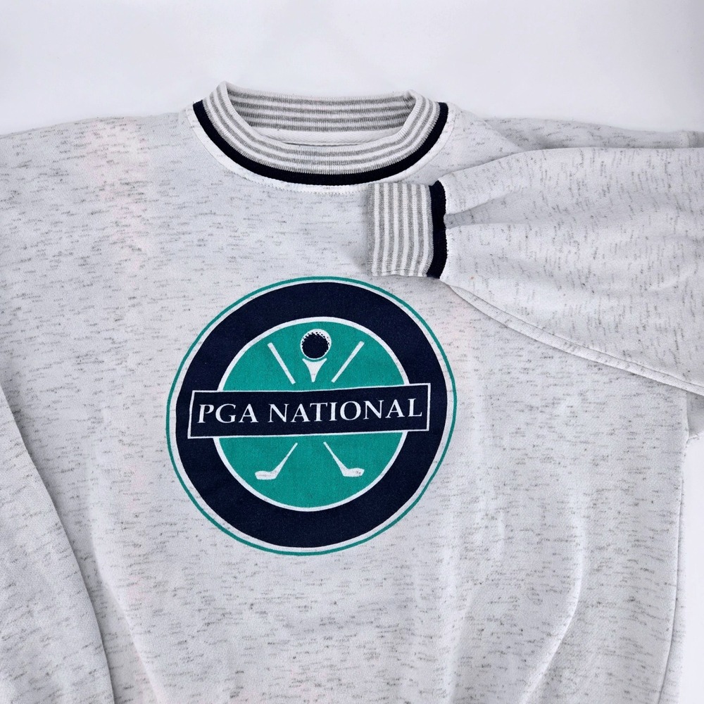 Vintage 90s PGA National Golf Crewneck Sweatshirt Gray Graphic Pullover Mens S